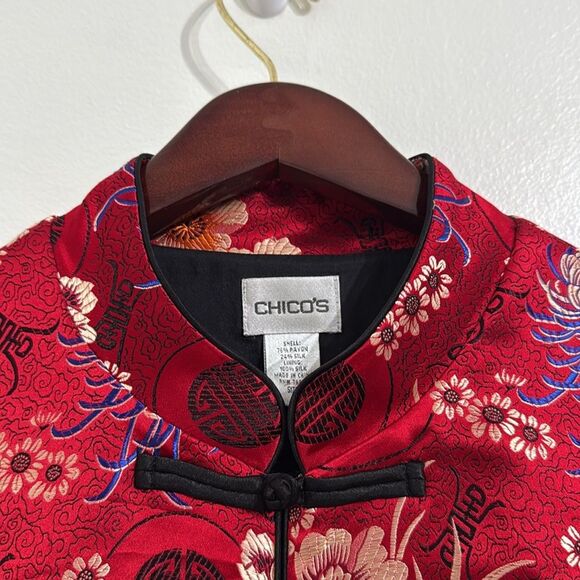CHICO'S Asian Jacket Womens Medium Red Silk Blend Ladies - Picture 3 of 7
